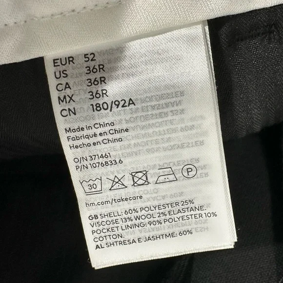 NWT H&M Relaxed Fit Mens Black Dress Pants Size 36R